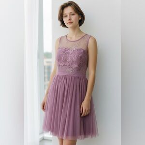 Elegant Mauve Lace Women's Mini Dress